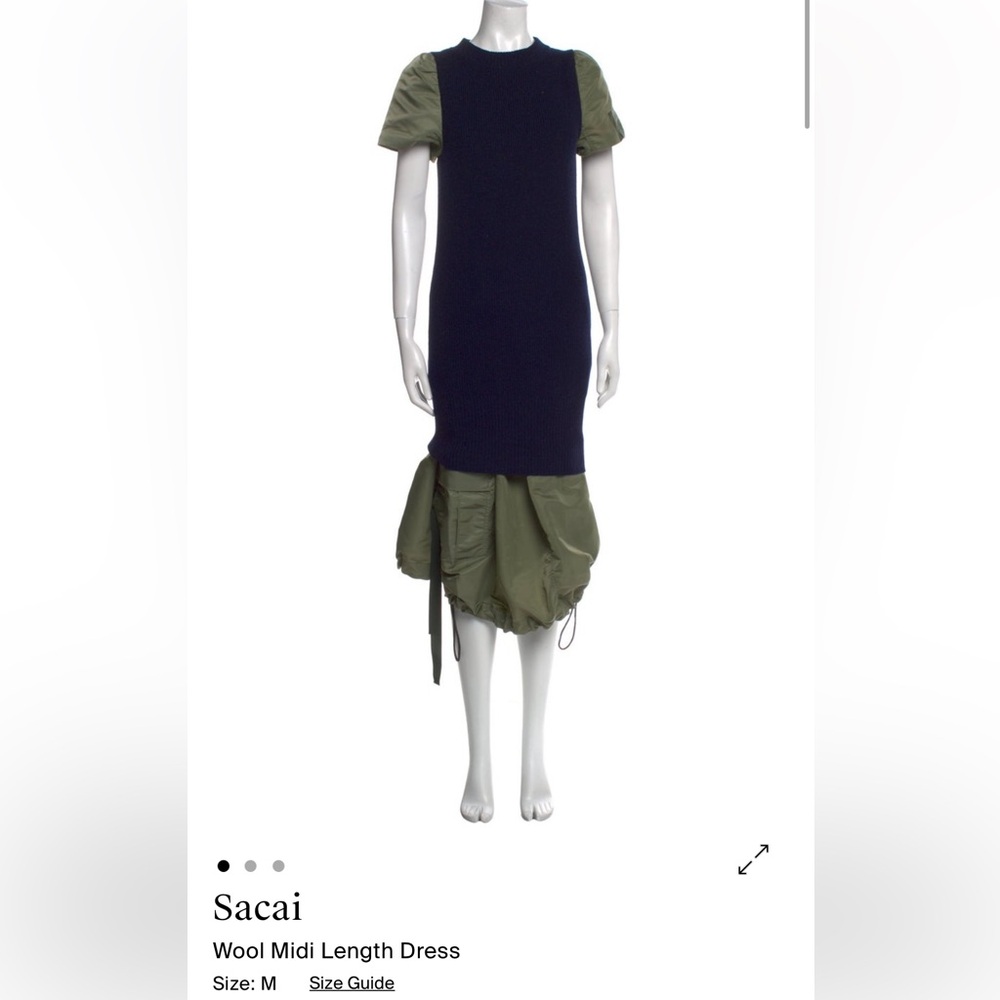 Sacai Navy Knit Dress with Olive Cargo Hem